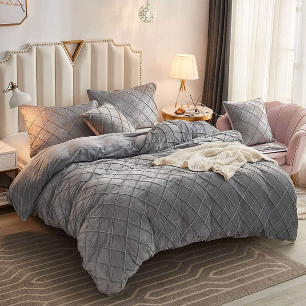 Velvet Pinch Pleats Duvet Set (Grey)
