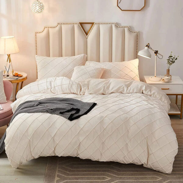Velvet Pinch Pleats Duvet Set (Off-White)