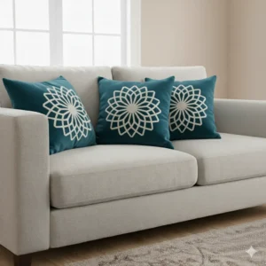 Teal Geometric Velvet Pillow