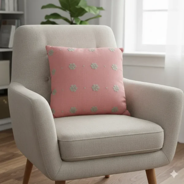 Pink Floral Embroidered Throw Pillow
