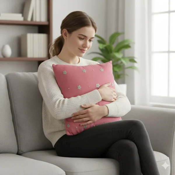 Pink Floral Embroidered Throw Pillow - Image 3