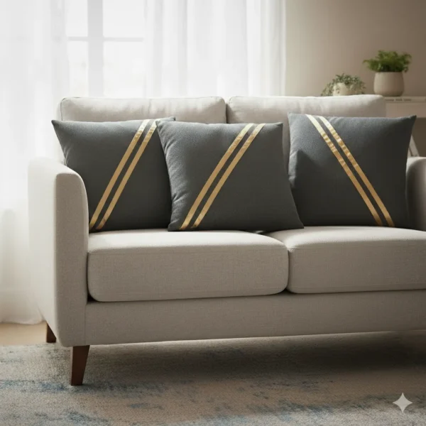 Luxe Gold-Striped Decorative Cushion - Image 2
