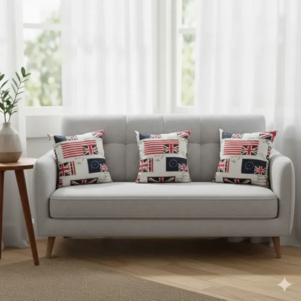Vintage UK/US Flag Print Pillow