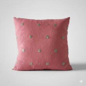 Pink Floral Embroidered Throw Pillow