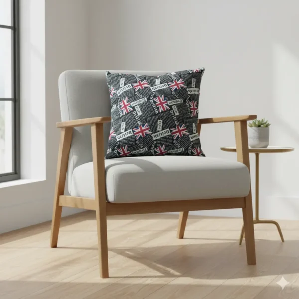 Black and White British Style Text Decorative Cushion