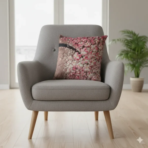 3D Textured Floral Tree Art Throw Pillow - Image 2