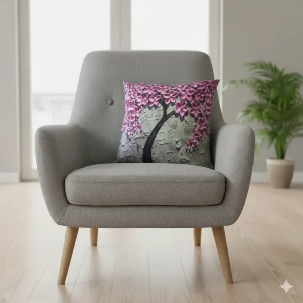 3D Textured Floral Tree Art Throw Pillow - Image 2