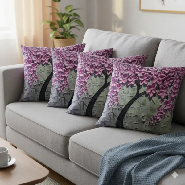 3D Textured Floral Tree Art Throw Pillow