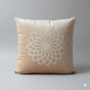 Teal Geometric Velvet Pillow - Beige