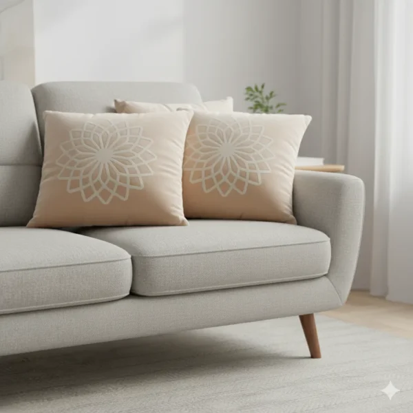 Teal Geometric Velvet Pillow - Beige