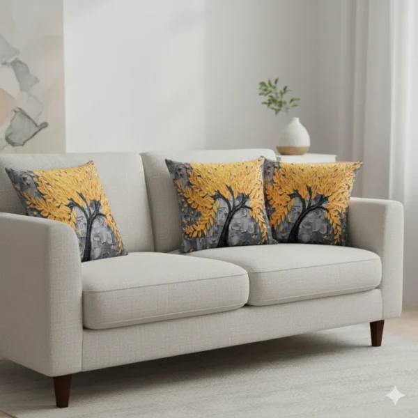 3D Textured Floral Tree Art Throw Pillow - Image 3