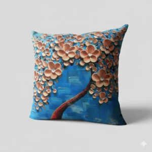Abstract Art Accent Pillow | Blue and Brown Floral