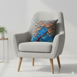 Abstract Art Accent Pillow | Blue and Brown Floral