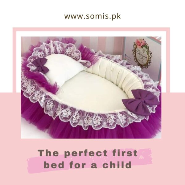 baby cot basket purple and white