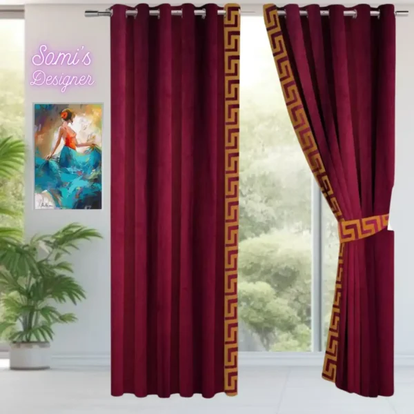 Luxury Velvet Curtains Side versace Border - maroon