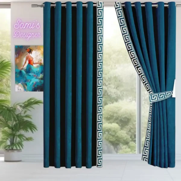 Luxury Velvet Curtains Side versace Border - zinc