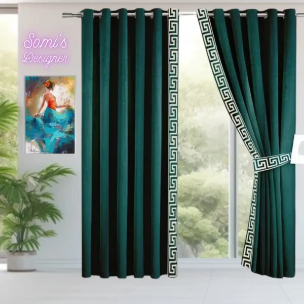 Luxury Velvet Curtains Side versace Border - green