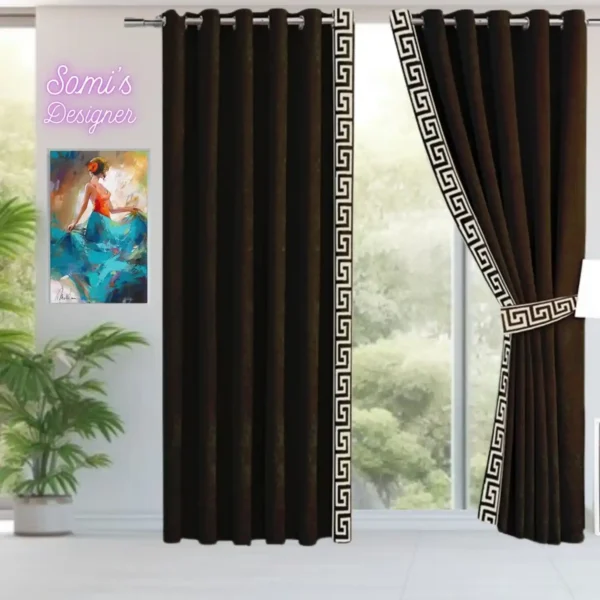 Luxury Velvet Curtains Side versace Border - dark brown