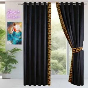 Luxury Velvet Curtains Side versace Border - black golden