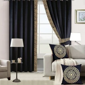 Luxury Velvet Curtains Side versace Border - Black