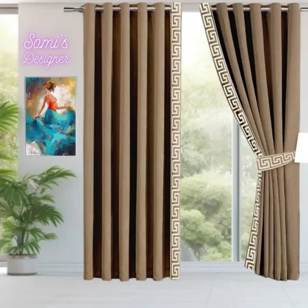 Luxury Velvet Curtains Side versace Border -light brown