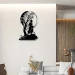 1pc Japanese Samurai Silhouette W'ooden Wall Art, Cherry Blossom & Moon Design, Reusable Iron Sculpture with Sword Detail - Image 2