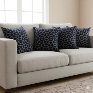 Luxury Jacquard Dark Blue Velvet Cushion Cover – Patterned Design