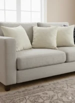 Elegant Beige WhiteVelvet Cushion with Embossed Circular Pattern – Soft Textured Decorative Pillow