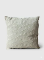 Elegant Beige WhiteVelvet Cushion with Embossed Circular Pattern – Soft Textured Decorative Pillow