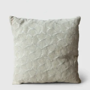 Elegant Beige WhiteVelvet Cushion with Embossed Circular Pattern – Soft Textured Decorative Pillow