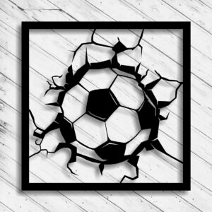 Soccer Ball Wooden Wall Decor – Cracked Effect Sports Room Art