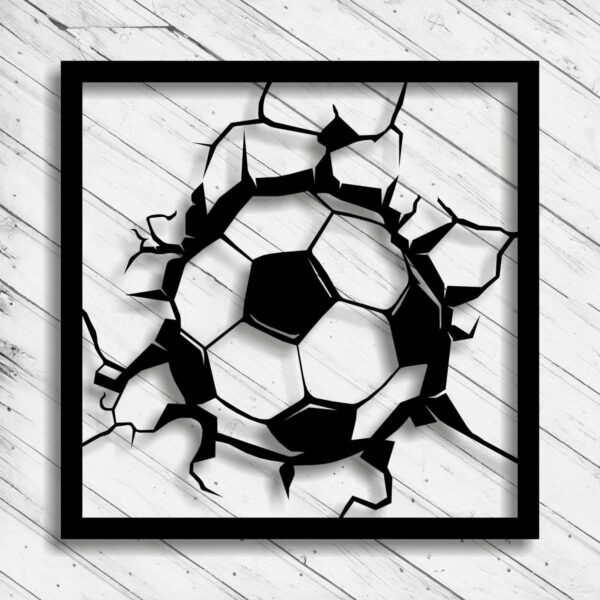Soccer Ball Wooden Wall Decor – Cracked Effect Sports Room Art