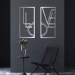 Love Design Line Art Wooden Wall Art, Romantic Silhouettes