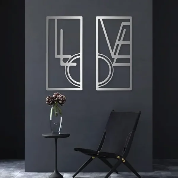 Love Design Line Art Wooden Wall Art, Romantic Silhouettes