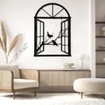 Wooden Window Bird Sculpture Wall Art