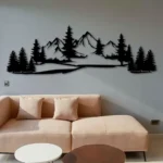 Wooden Mountain Wall Art, Metal Pine Tree Wall Decor, Mountain Decor, Natural Wall Art for Living Room, Bedroom, Bathroom, Kitchen, Outdoor|