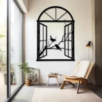 Wooden Window Bird Sculpture Wall Art