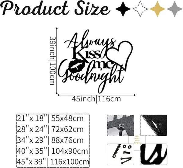 Always Kiss Me Goodnight Metal Wall Art | Love Sign - Image 5