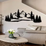 Wooden Mountain Wall Art, Metal Pine Tree Wall Decor, Mountain Decor, Natural Wall Art for Living Room, Bedroom, Bathroom, Kitchen, Outdoor| - Image 4