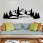 Wooden Mountain Wall Art, Metal Pine Tree Wall Decor, Mountain Decor, Natural Wall Art for Living Room, Bedroom, Bathroom, Kitchen, Outdoor| - Image 3