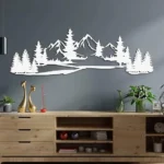 Wooden Mountain Wall Art, Metal Pine Tree Wall Decor, Mountain Decor, Natural Wall Art for Living Room, Bedroom, Bathroom, Kitchen, Outdoor| - Image 2