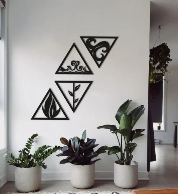 Wooden Earth, Water, Fire, Air Art, 4 Elements of Nature Signs, Farmhouse Decoration, Livingroom Wall Art