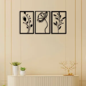 Floral Themed Wall decor 3 Piece Flower Set Wooden Wall Art