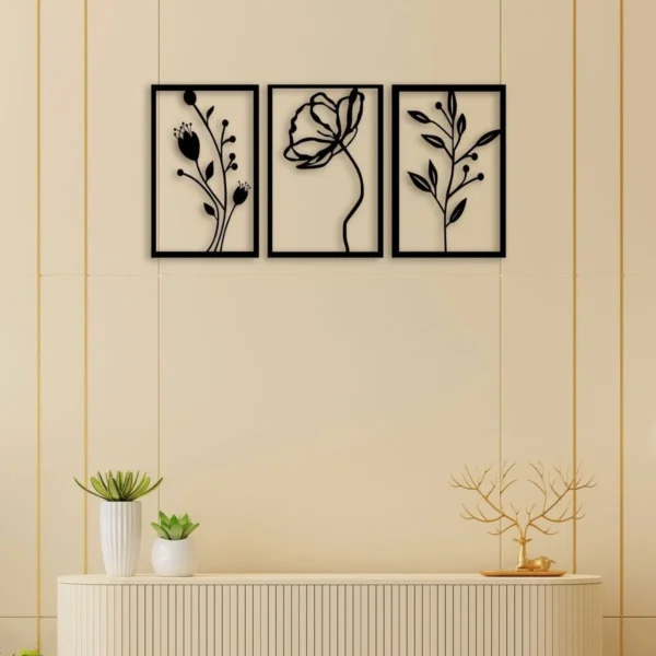 Floral Themed Wall decor 3 Piece Flower Set Wooden Wall Art