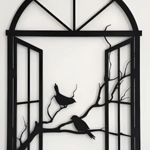 Wooden Window Bird Sculpture Wall Art