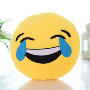 Emoji face cushion laughing