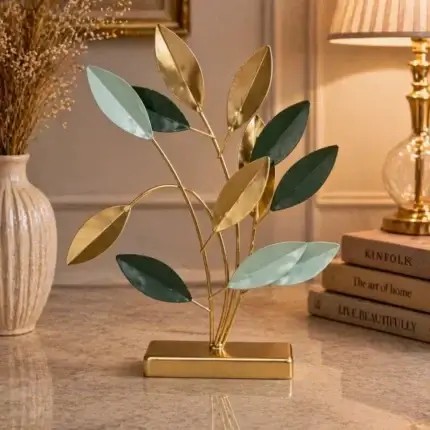 Luxury metal leaf decor showpiece for modern home table decoration